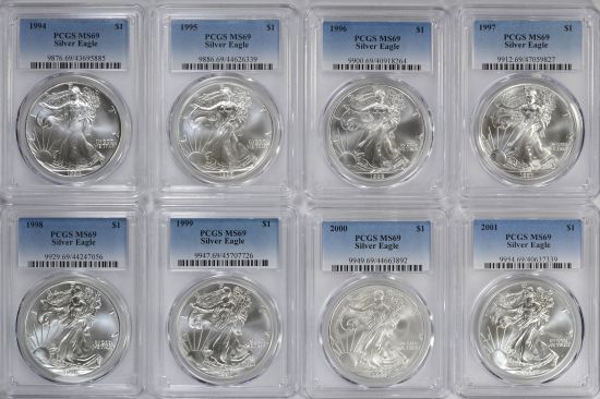 1986-2023 PCGS MS69 Complete Silver Eagle Set (39 Coins